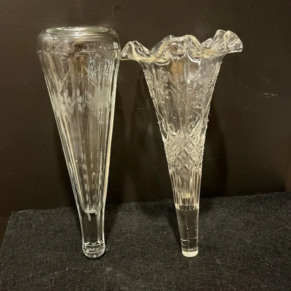 Vintage Automobile Limousine Glass Bud Vases Set of 2